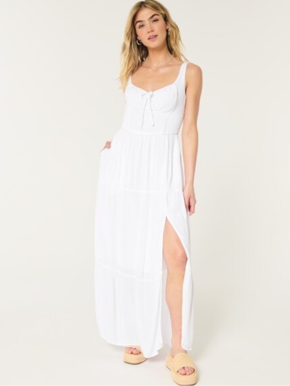 Hollister Embroidered Eyelet Detail Shirred Bust Maxi Dress White Sz M NWT